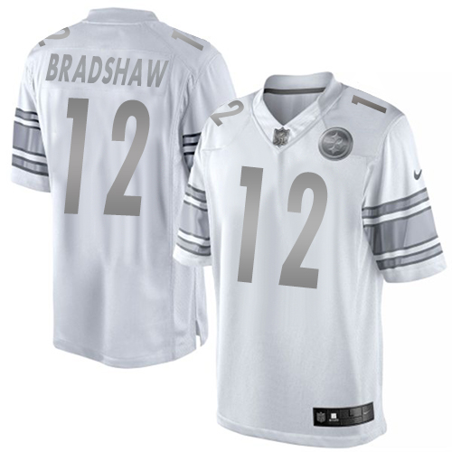 Men's Elite Terry Bradshaw Nike Jersey White - #12 Platinum NFL Pittsburgh Steelers